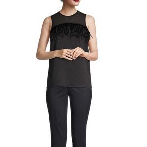 NWT Michael Kors Black Women's Ostrich Feather Sleeveless Top - Sz M/P
